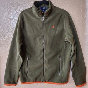 Polo Ralph Lauren Fleece Zip Up Olive Green Jacket Size Youth XL
